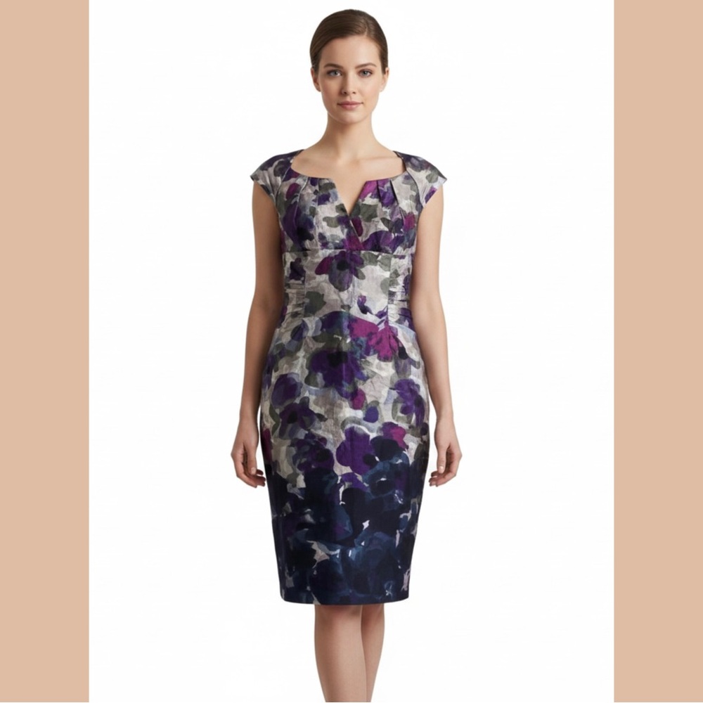 Adrianna Papell Purple and Blue Floral Midi Dress